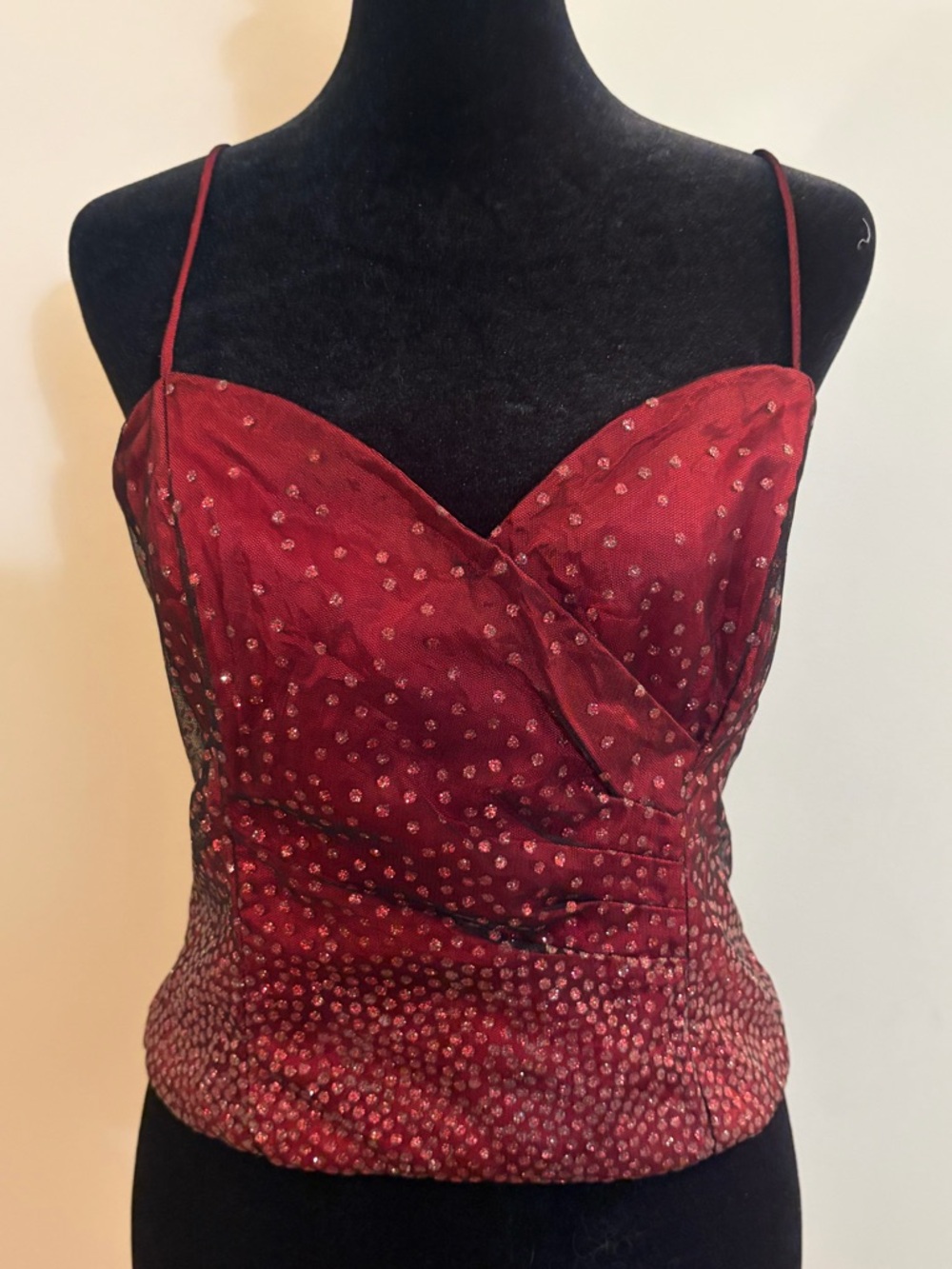 Blondie Nites by Jaslene Vintage Y2K Sparkle Glitter Red Corset Lace Up Top